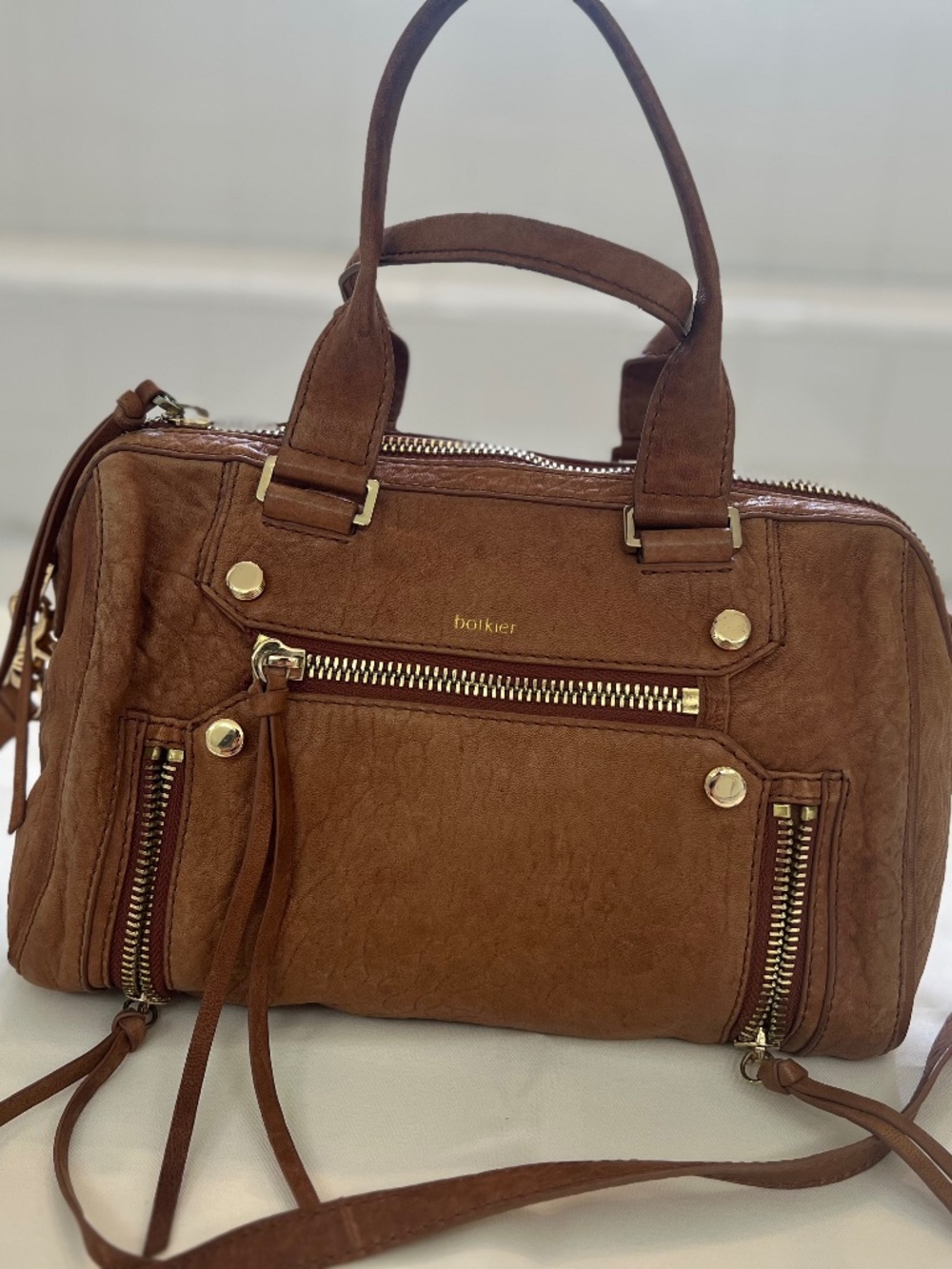 Botkier Satchel Bag Tan Pebbled Leather Gold Hardware Handbag - Picture 1 of 9